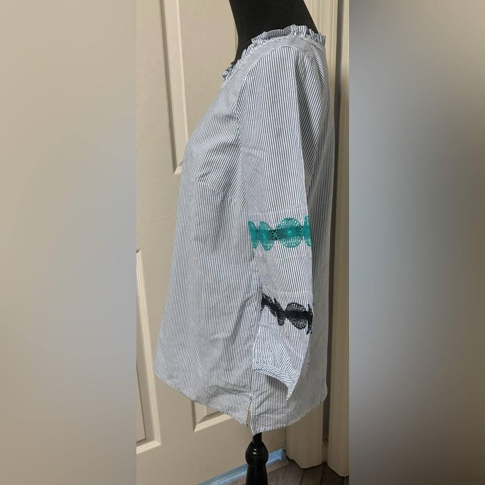 Talbots Lace Trim Stripe Popover - Picture 6 of 9